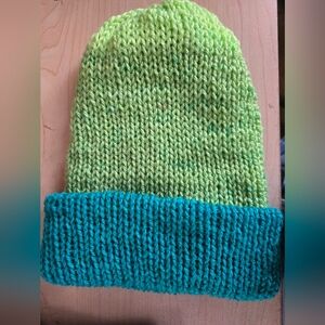 Green and Blue Double Knit Hat